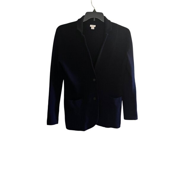 J. Crew Womens Navy Blue Textured Knit Blazer S 100% Cotton Pockets preppy - Picture 1 of 11